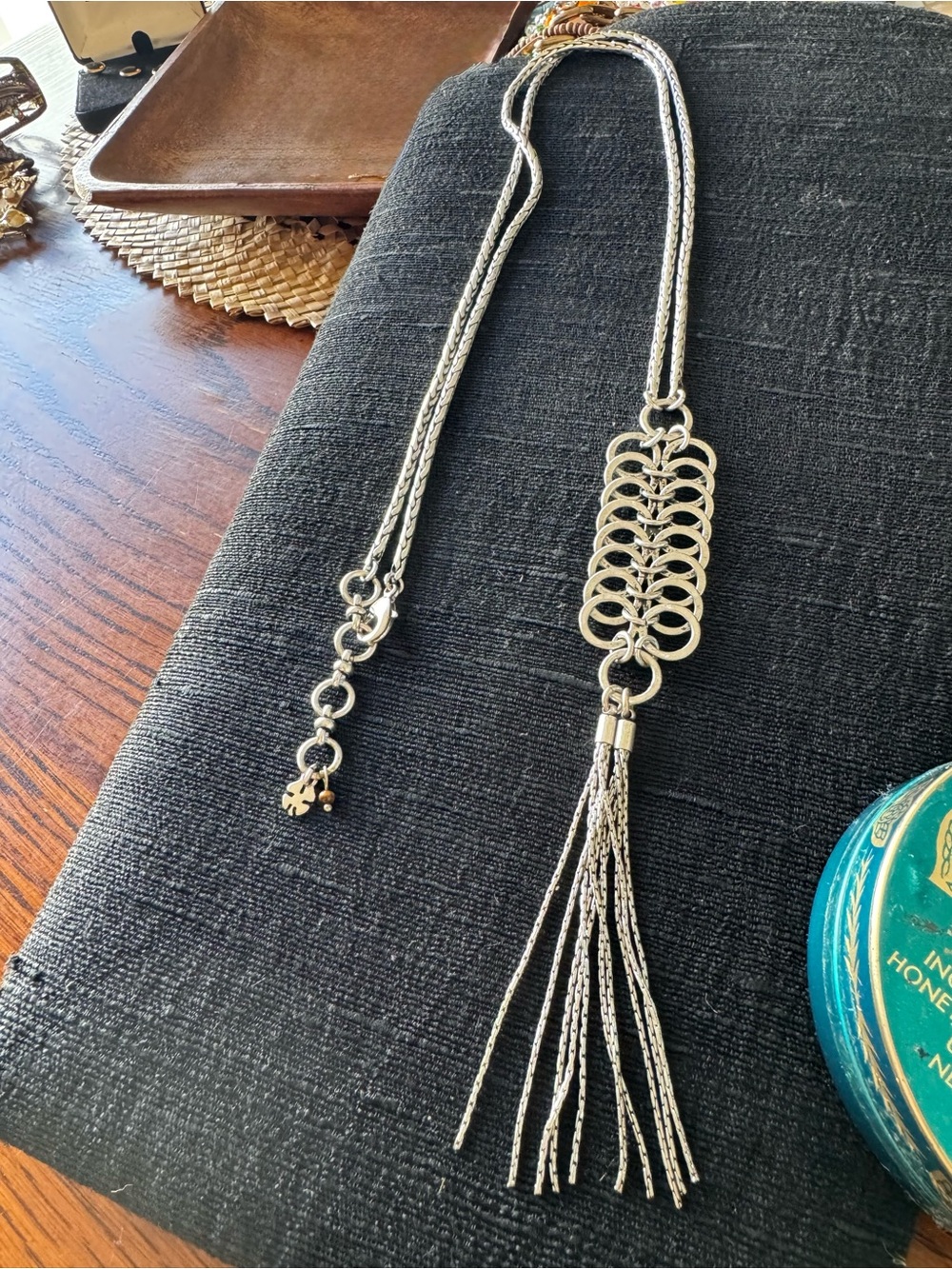 Silver Tone Chainmail Tassel Pendant Necklace Lucky Brand Long